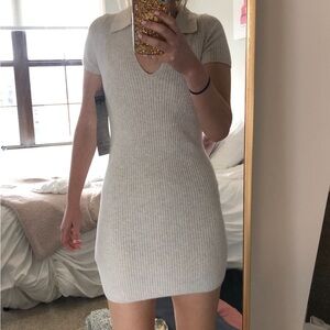 Abercrombie & Fitch Gray Ribbed Mini Dress Polo Collar